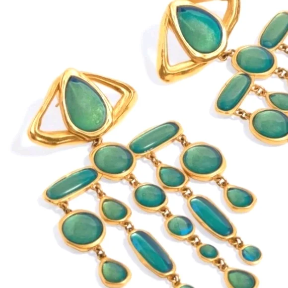 🌹Schiaparelli Green Cabushon eye earrings - Picture 4 of 13